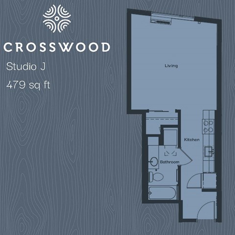 Floor plan for studio, 1 bath, 479 sqft